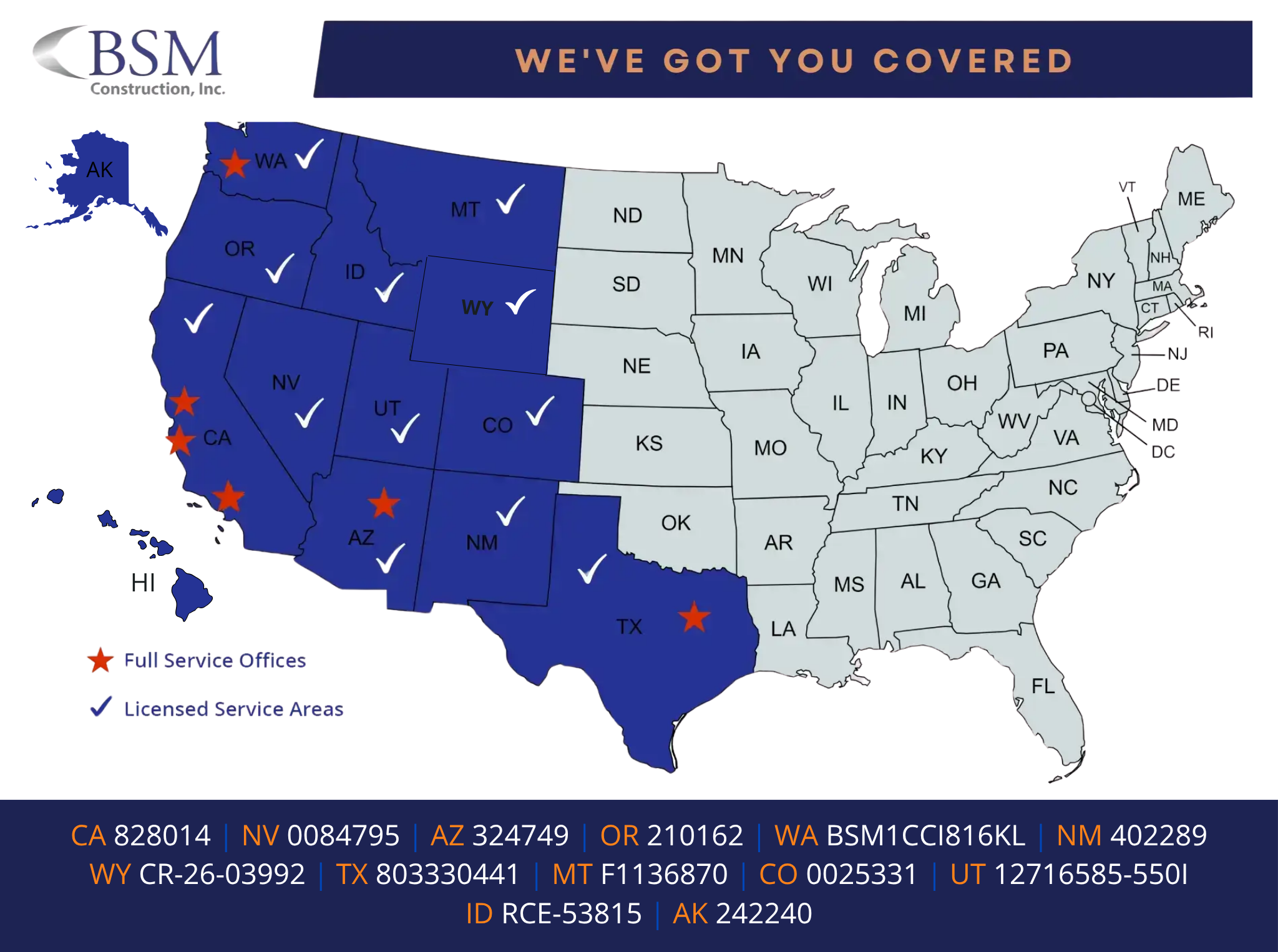 BSM Construction General Contractor License Map